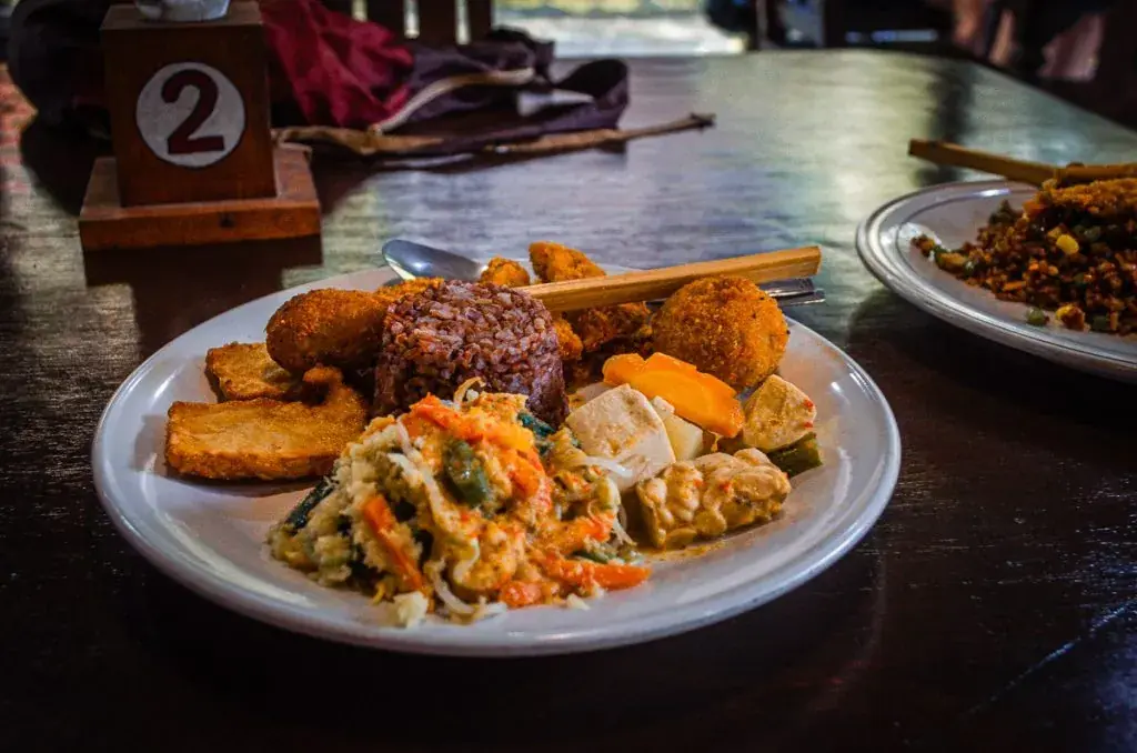 Nasi campur at a Bali warung, budget meal