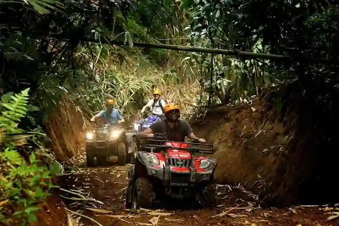 Action-packed ATV adventure through Bali's rugged jungle terrain.