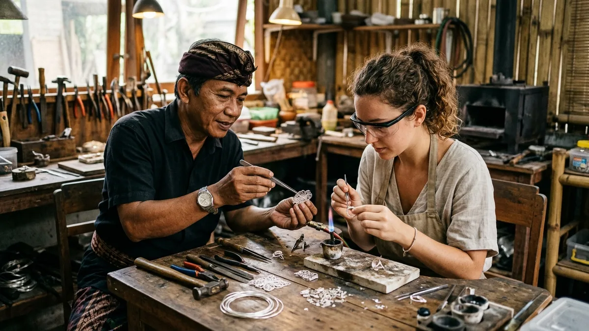Handcrafted silver jewelry making workshop in Celuk, Bali
