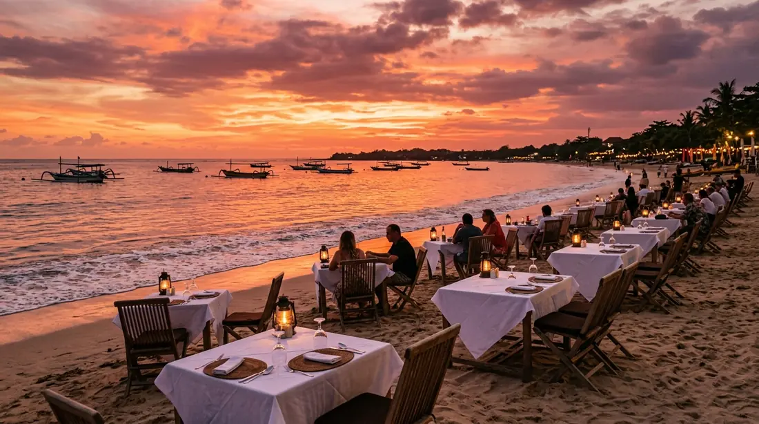 Jimbaran Bay sunset seafood dinner setup