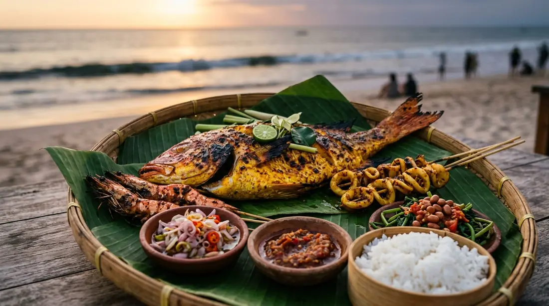 Jimbaran grilled seafood dinner Bali