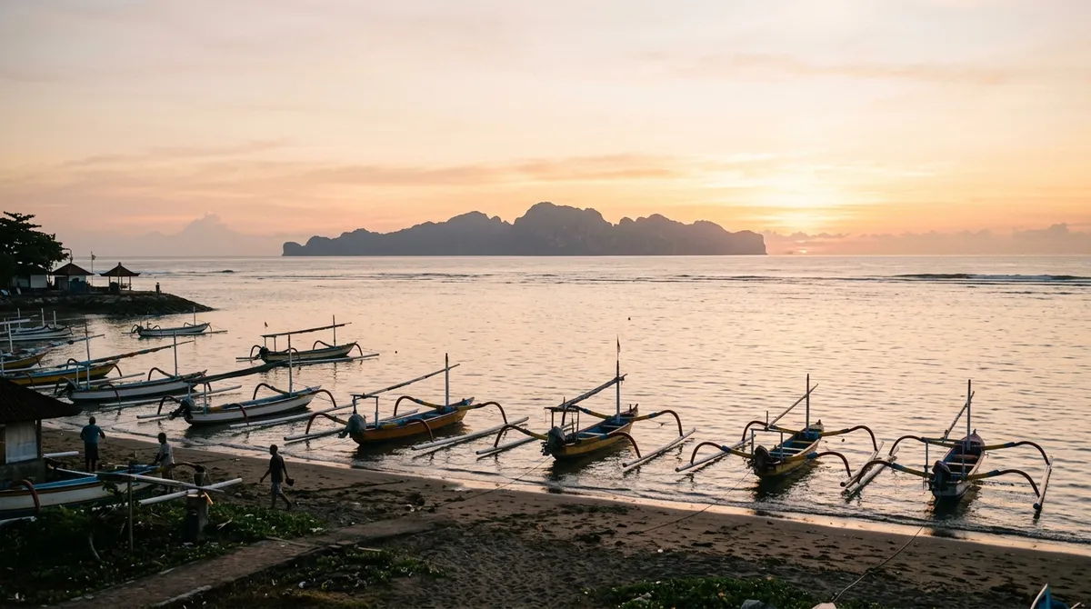 Sanur Harbour sunrise before fast boat departure