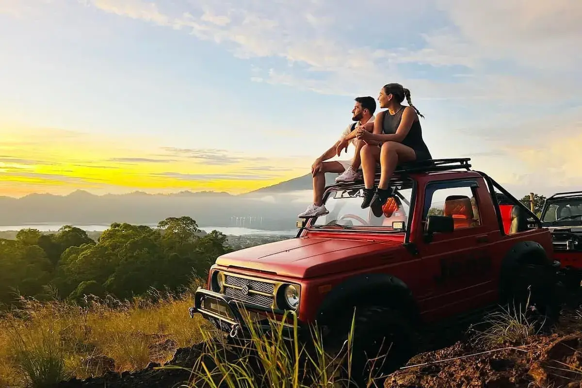 Watching the sunrise from a 4WD jeep at Mount Batur.