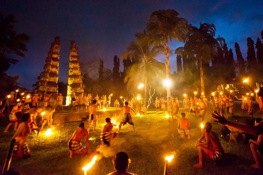 Traditional Kecak Fire Dance performance at Uluwatu Temple.